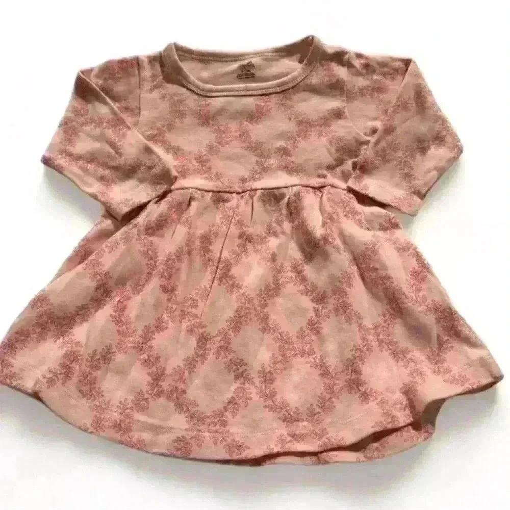 Touched by Nature - Girls Pink Long-Sleeve Floral Dress 9-12 months